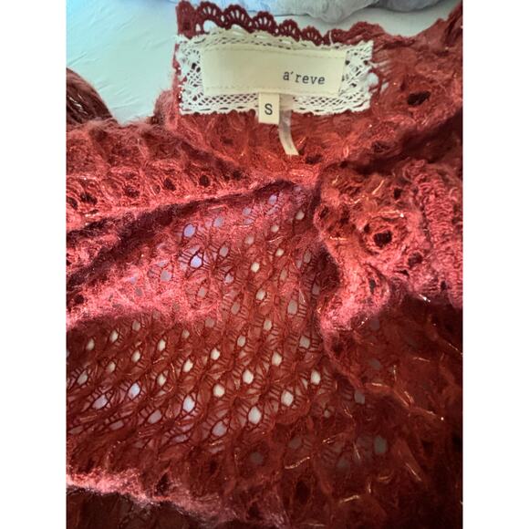 ANTHROPOLOGIE A’reve rust crochet cut out cardigan w tie front - Picture 9 of 10